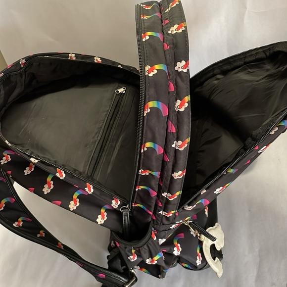 Black Backpack w/ Two Compartments for Books/Laptop, Rainbow/Cloud Pattern - Picture 5 of 13